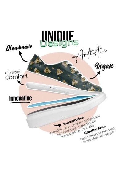 Femme Cuir Vegan Vert Baskets - Queen Bee Motif - 