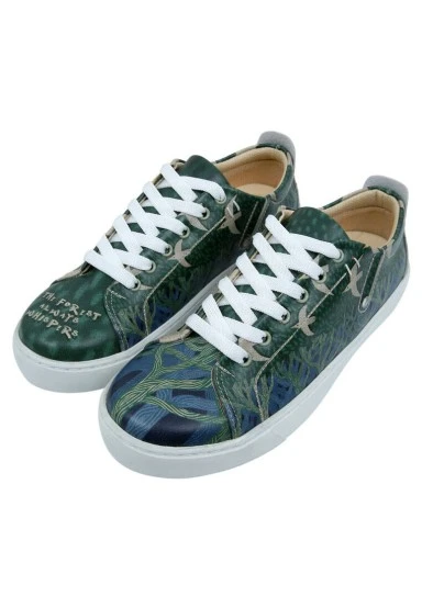 Femme Cuir Vegan Vert Baskets - The Forest Always Whispers Motif - 