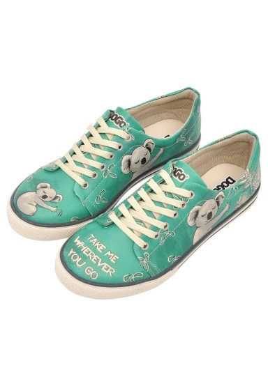 Femme Cuir Vegan Vert Baskets - Koala Hug Motif - 