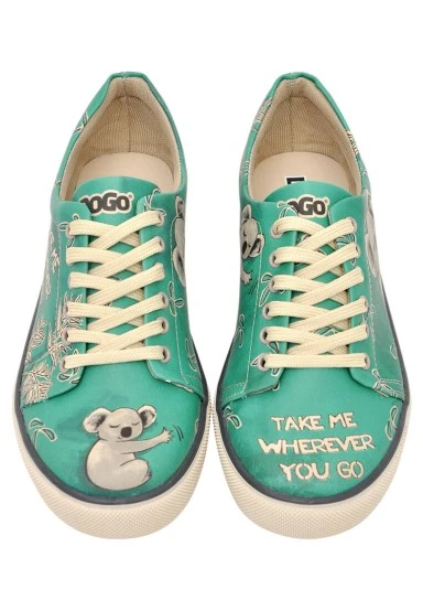Femme Cuir Vegan Vert Baskets - Koala Hug Motif - 