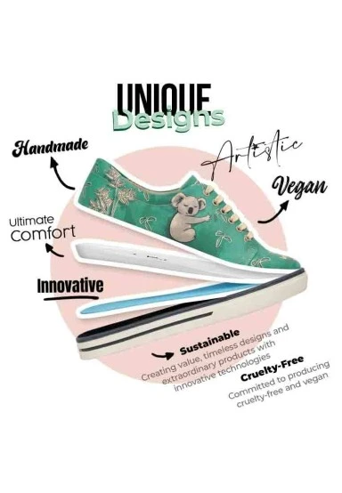 Femme Cuir Vegan Vert Baskets - Koala Hug Motif - 
