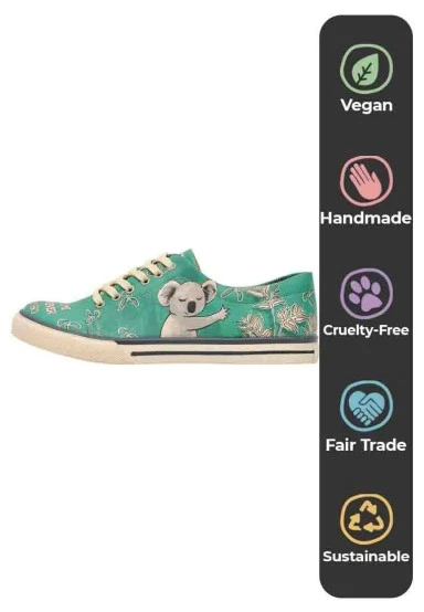 Femme Cuir Vegan Vert Baskets - Koala Hug Motif - 