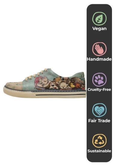 Femme Cuir Vegan Vert Baskets - Sleeping Dogs Motif - 
