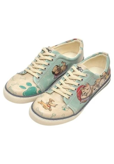 Femme Cuir Vegan Vert Baskets - Sleeping Dogs Motif - 