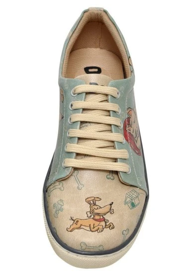 Femme Cuir Vegan Vert Baskets - Sleeping Dogs Motif - 