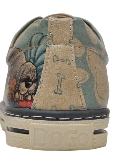 Femme Cuir Vegan Vert Baskets - Sleeping Dogs Motif - 