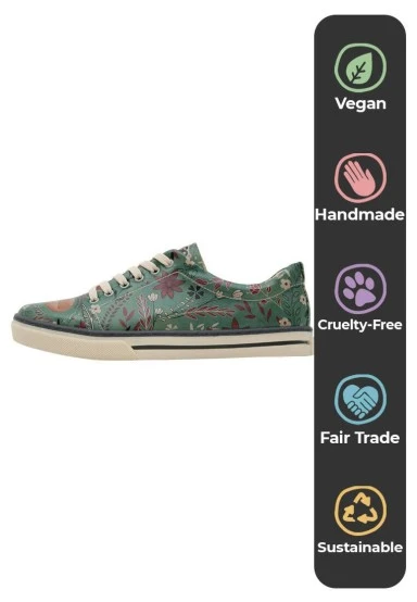 Femme Cuir Vegan Vert Baskets - Spirit Animal Motif - 