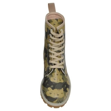 Femme Cuir Vegan Vert Bottes Longues - Catmouflage Motif - 