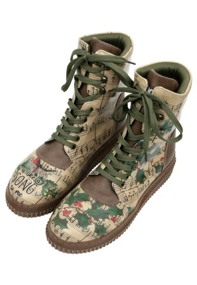 Femme Cuir Vegan Vert Bottes Longues - Your Voice is Like A Song To Me Motif - 