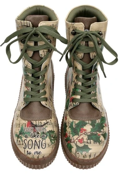 Femme Cuir Vegan Vert Bottes Longues - Your Voice is Like A Song To Me Motif - 