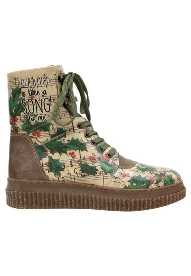 Femme Cuir Vegan Vert Bottes Longues - Your Voice is Like A Song To Me Motif - 