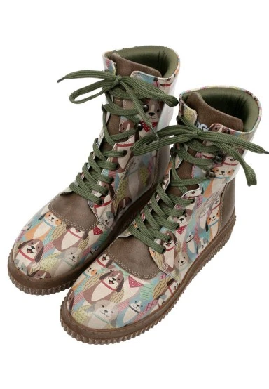 Femme Cuir Vegan Vert Bottes Longues - Best Friends Forever Motif - 