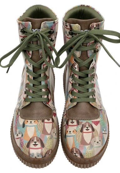 Femme Cuir Vegan Vert Bottes Longues - Best Friends Forever Motif - 