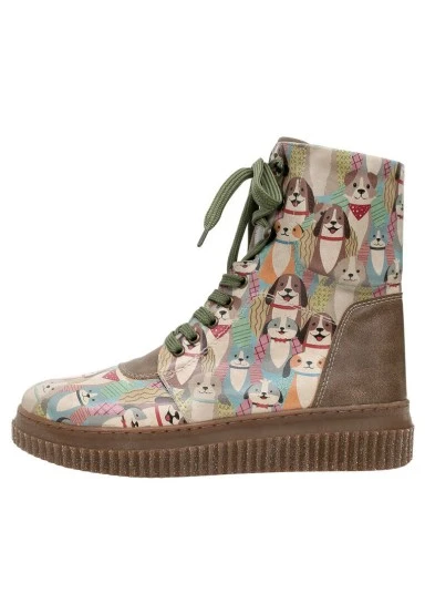 Femme Cuir Vegan Vert Bottes Longues - Best Friends Forever Motif - 