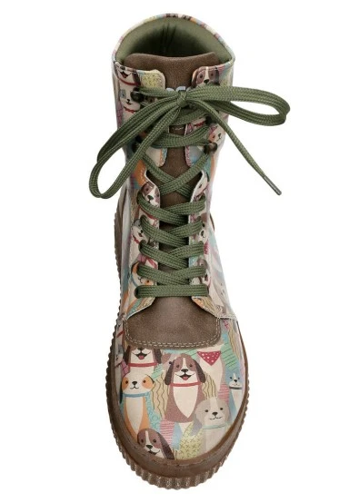 Femme Cuir Vegan Vert Bottes Longues - Best Friends Forever Motif - 