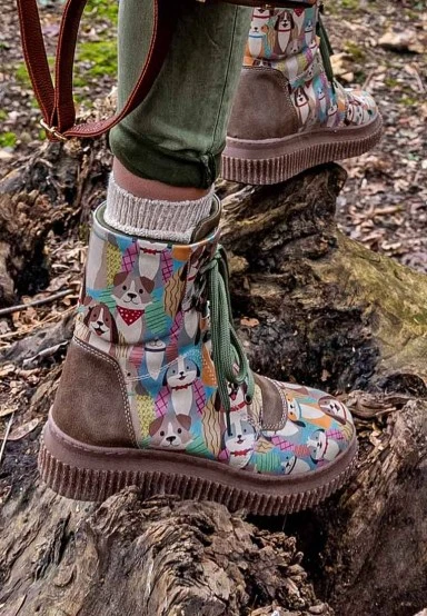 Femme Cuir Vegan Vert Bottes Longues - Best Friends Forever Motif - 