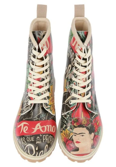Femme Cuir Vegan Vert Bottes Longues - Te Amo Frida Kahlo Motif - 
