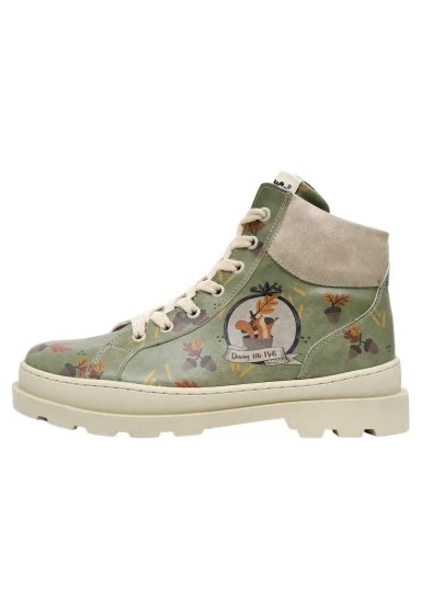 Femme Cuir Vegan Vert Bottines - Driving Me Nuts Motif - 