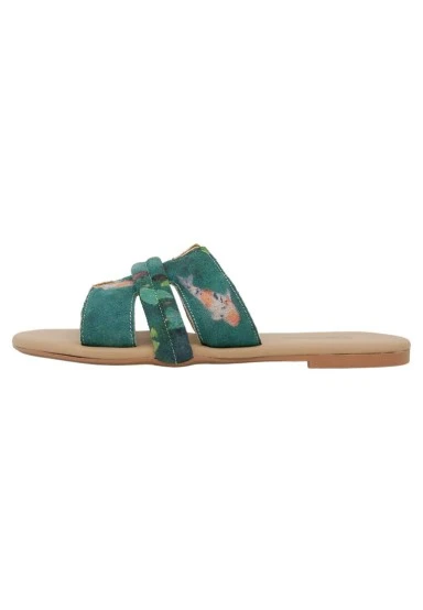 Femme Cuir Vegan Vert Chaussons - Koi Motif - 