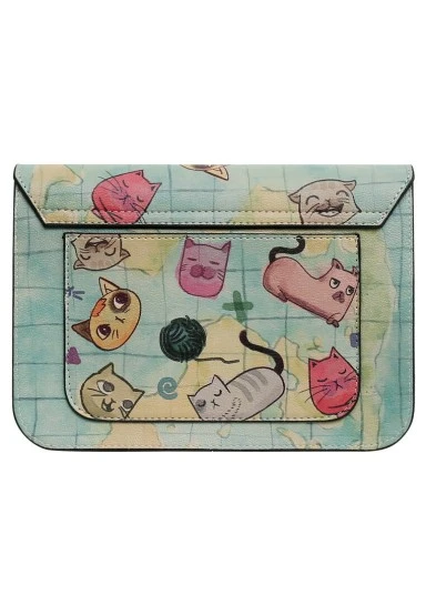 Femme Cuir Vegan Vert Sac à Main - Cats of the World Motif - 