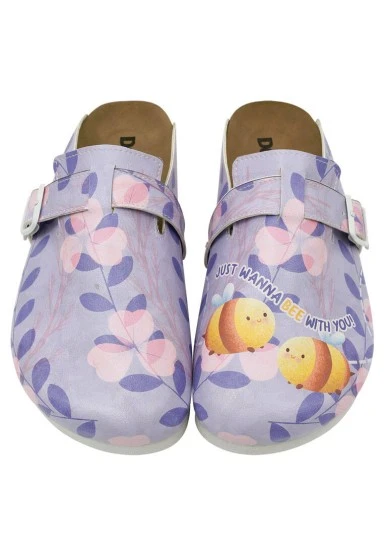 Femme Cuir Vegan Violet Chaussons - Just Wanna Bee with You Motif - 