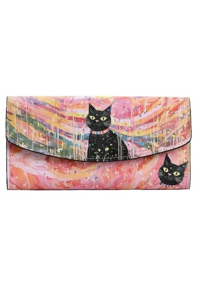 Femme Rose Portefeuille - Party Cat Motif - 