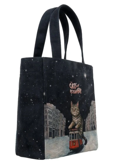 Femme Vegan Noir Large Tote Bag - Paws on Taksim Motif - 
