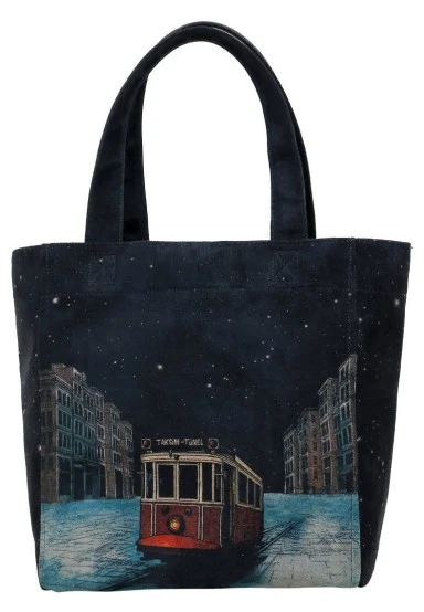 Femme Vegan Noir Large Tote Bag - Paws on Taksim Motif - 