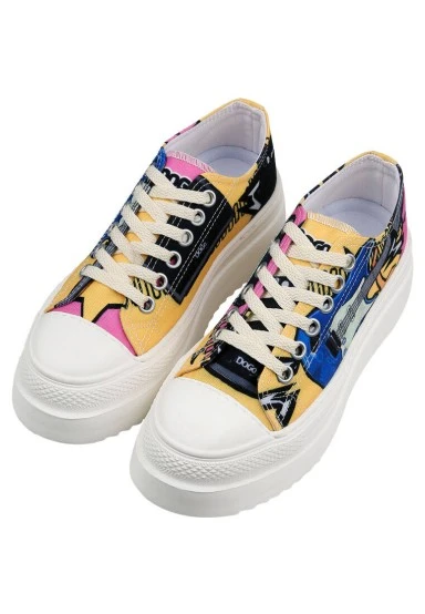 Femme Vegan Blanc Baskets à Plateforme - Rock On Motif - 