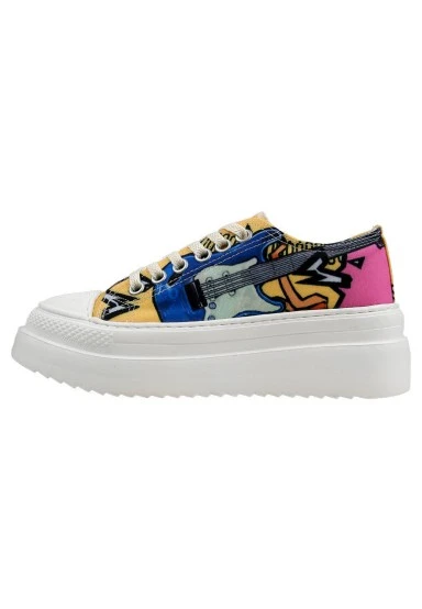 Femme Vegan Blanc Baskets à Plateforme - Rock On Motif - 