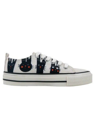 Femme Vegan Blanc Baskets - Line of Rabbits Motif - 