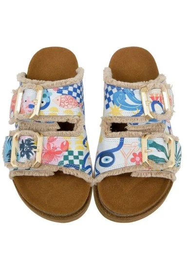 Femme Vegan Blanc Chaussons - Azur Motif - 