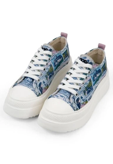 Femme Vegan Bleu Baskets à Plateforme - Already Lost Motif - 