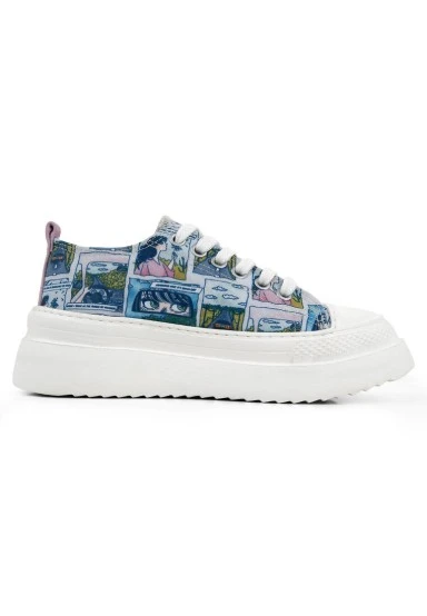 Femme Vegan Bleu Baskets à Plateforme - Already Lost Motif - 