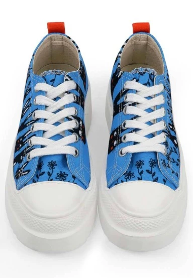 Femme Vegan Bleu Baskets à Plateforme - Line of Rabbits Motif - 