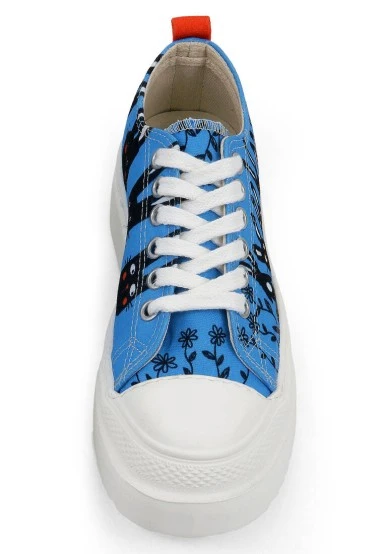 Femme Vegan Bleu Baskets à Plateforme - Line of Rabbits Motif - 