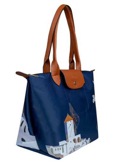 Dogo - Femme Vegan Bleu Foncé Large Sac à Main - Santorini Motif (1)