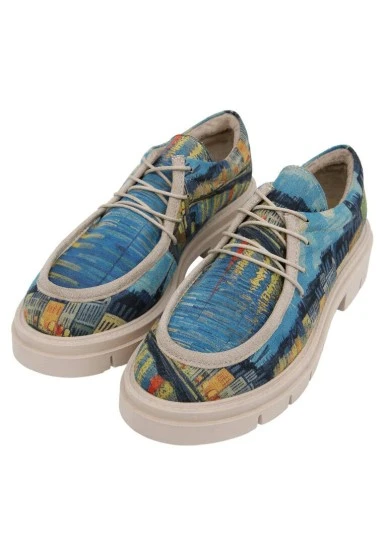 Femme Vegan Blue Mocassins - Sea Sparkles Motif - 