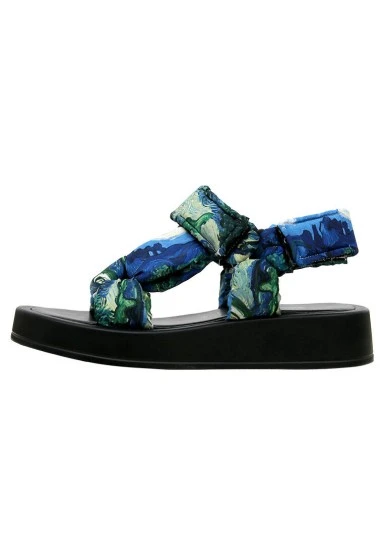 Femme Vegan Bleu Sandales Compensées - Vincent van Gogh The Olive Trees Motif - 