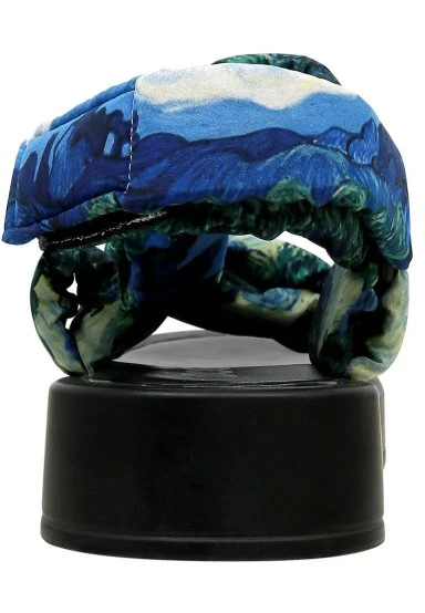 Femme Vegan Bleu Sandales Compensées - Vincent van Gogh The Olive Trees Motif - 