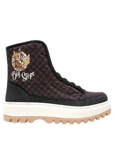 Femme Vegan Brun Bottes Longues - Big Steps Cat Motif - 