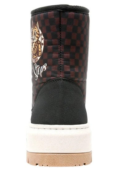 Femme Vegan Brun Bottes Longues - Big Steps Cat Motif - 