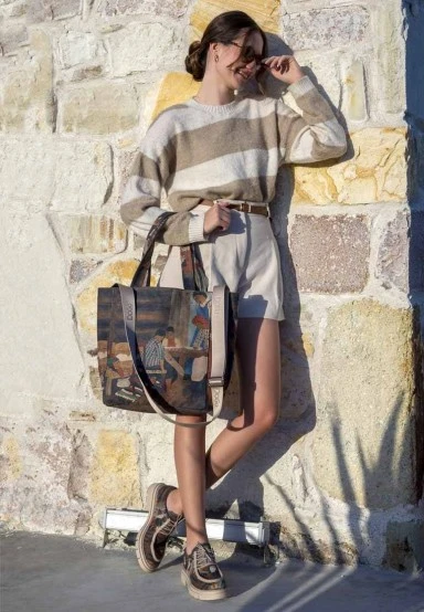 Femme Vegan Brun Mocassins - Family Time Motif - 