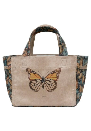 Femme Vegan Cream Medium Tote Bag - Moths and Butterflies Motif - 