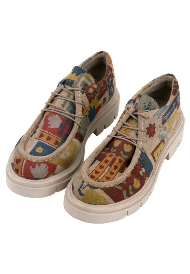 Femme Vegan Cream Mocassins - Anatolian Patterns Motif - 