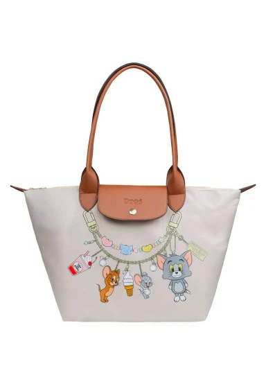 Femme Vegan Crème Large Sac à Main - Warner Bros Looney Tunes Tom&Jerry Charms Motif - 