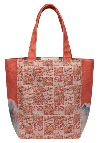Femme Vegan Crème Large Tote Bag - Angel's Dream Motif - 