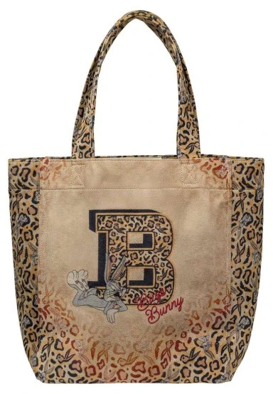 Femme Vegan Crème Léopard Large Tote Bag - Warner Bros Looney Tunes Leopard Bugs Bunny Motif - 