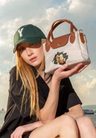 Femme Vegan Crème Medium Sac à Main - Teddy Bear Motif - 