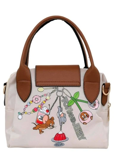 Femme Vegan Crème Medium Sac à Main - Warner Bros Looney Tunes Jerry Charms Motif - 